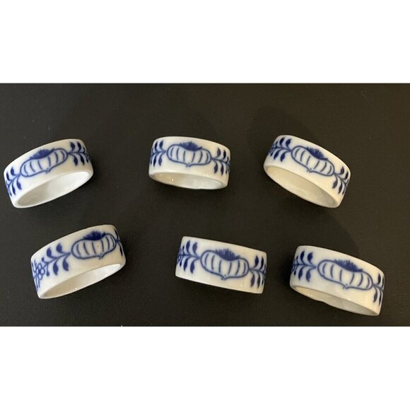 Vintage Gerold Porzellan Bavaria Blue Onion Napkin Rings Set Of 6 FLAW‎ - Picture 1 of 4